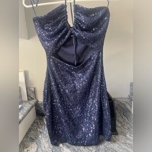 Gorgeous navy blue sequin mini dress with cut out